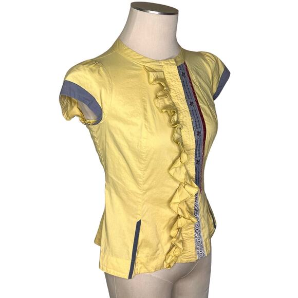 Anthropologie Floreat Morning Surprise Blouse Size 4 Yellow Embroidered Ruffled - Picture 6 of 16